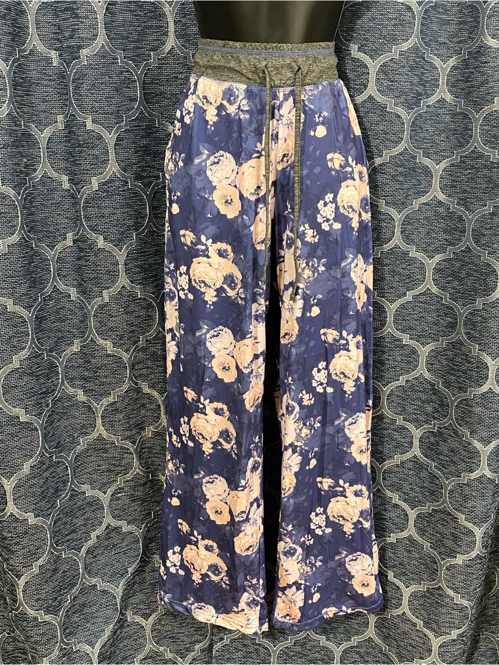 Blue Floral Wide-Leg Lounge Pants